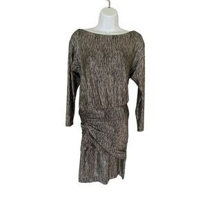 Maje Paris Metallic Gold Black Dress Boat Neck Ruched Long Sleeve Party Small‎